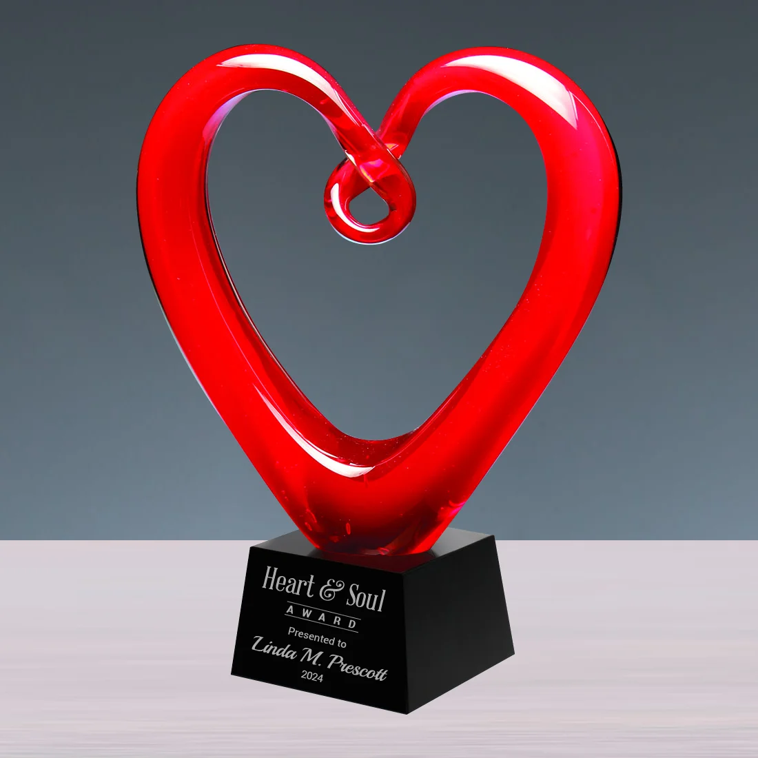 art glass red heart award