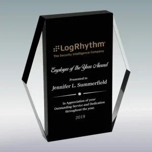 black and clear crystal hexagon award plaque