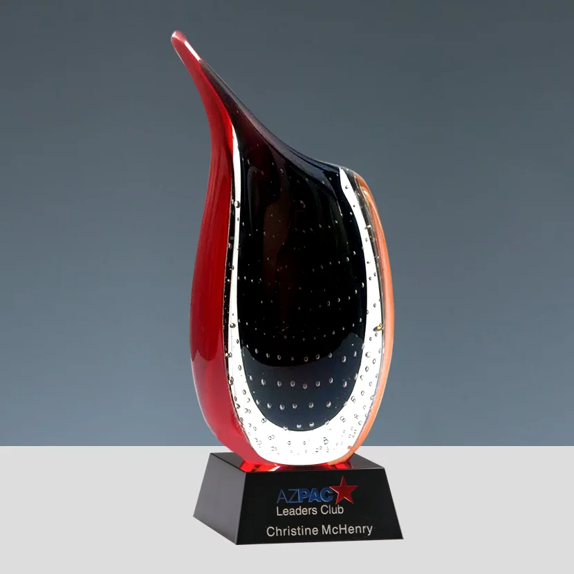 black and red glass teardrop vase award