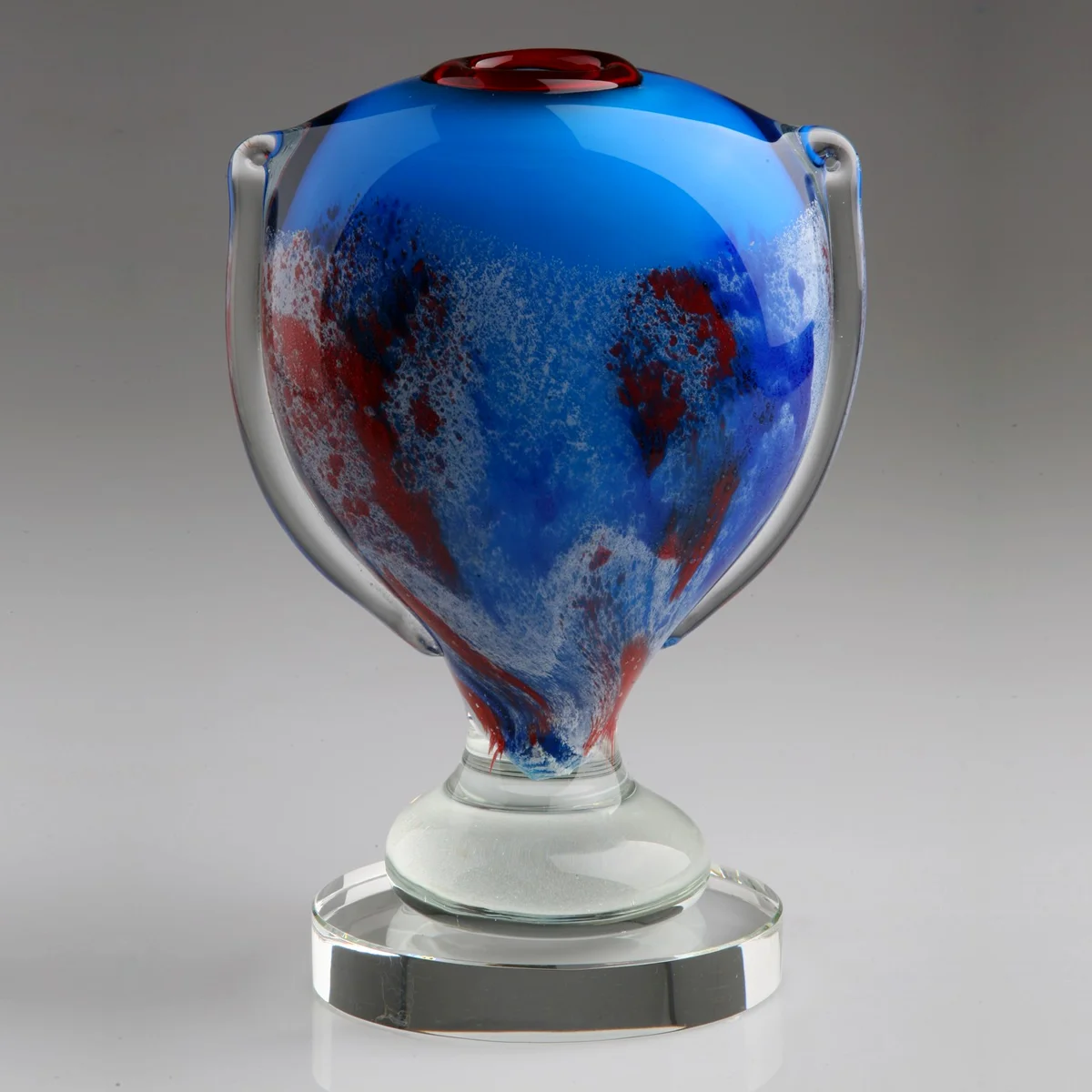 blue art glass loving cup vase trophy award