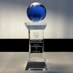 blue globe crystal column trophy award