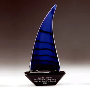 blue sailboat art glass award