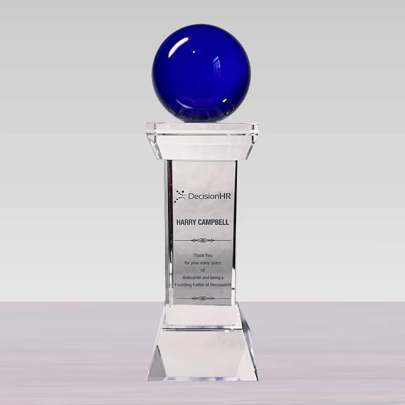 blue sphere ball crystal trophy award