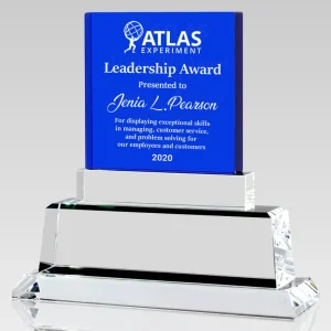 blue square crystal plaque award