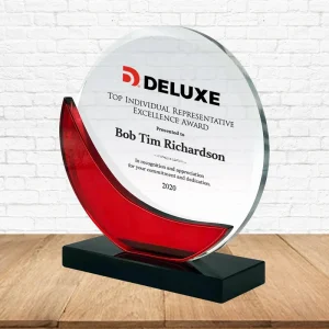 clear and red circle crystal plaque award