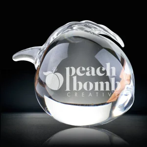 clear crystal peach paperweight