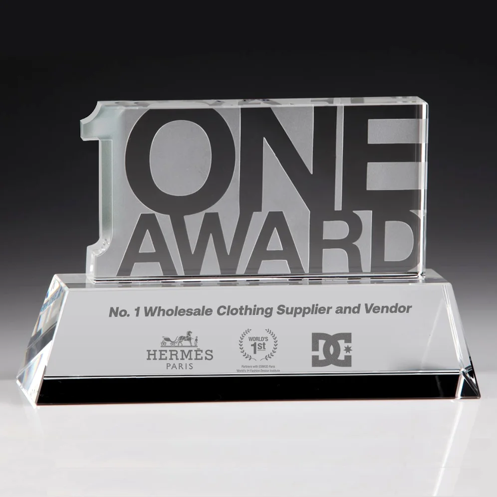 crystal number one shaped plaque award