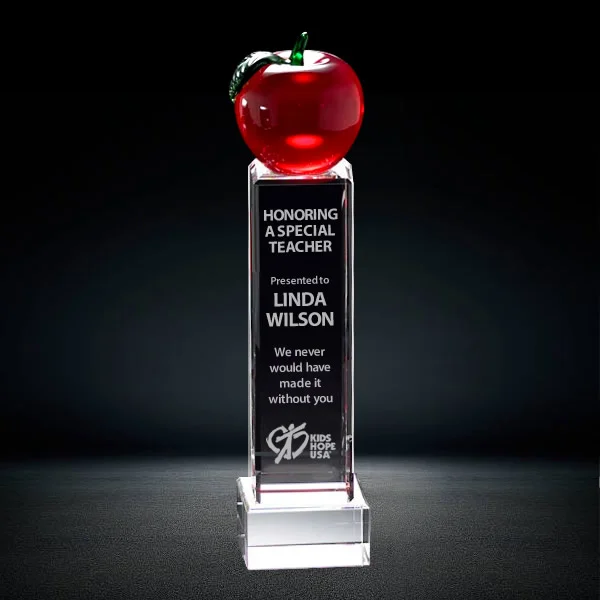 crystal red apple trophy award