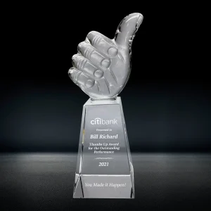 crystal thumbs up trophy award