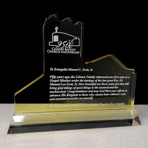 custom church shape crystal award plaque