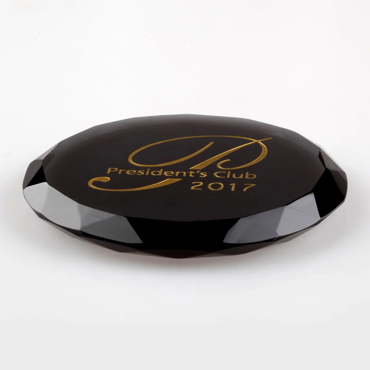faceted round black crystal paperweight desk gift