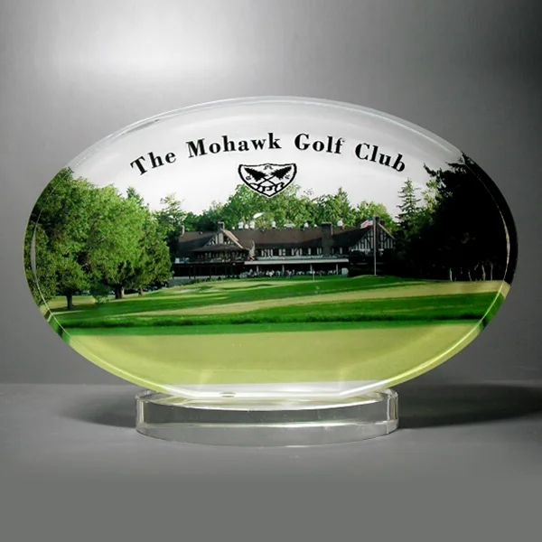 full color photo printed sublimation crystal oval plaque award