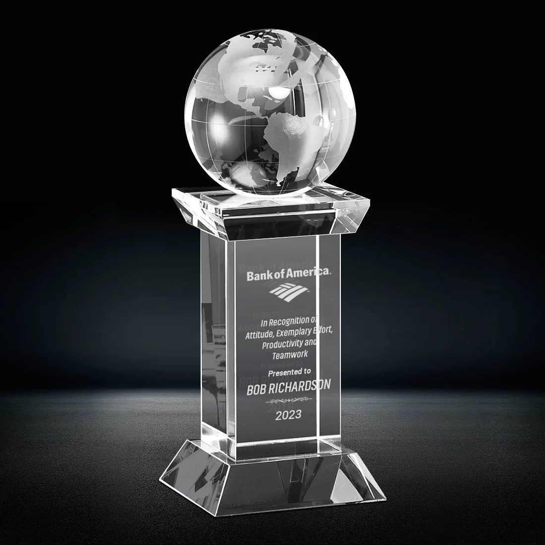 globe crystal column trophy award