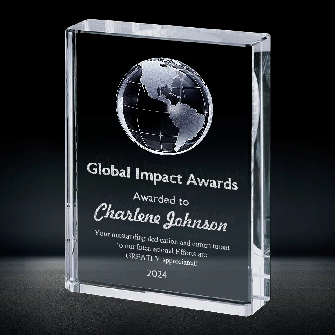 globe crystal rectangle block award