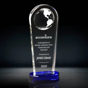 globe crystal tower plaque award