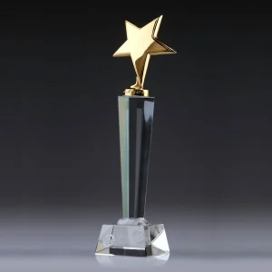 gold metal star crystal trophy award