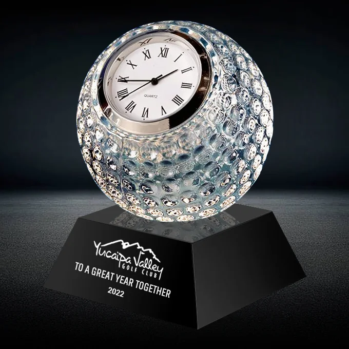 golf ball crystal clock award