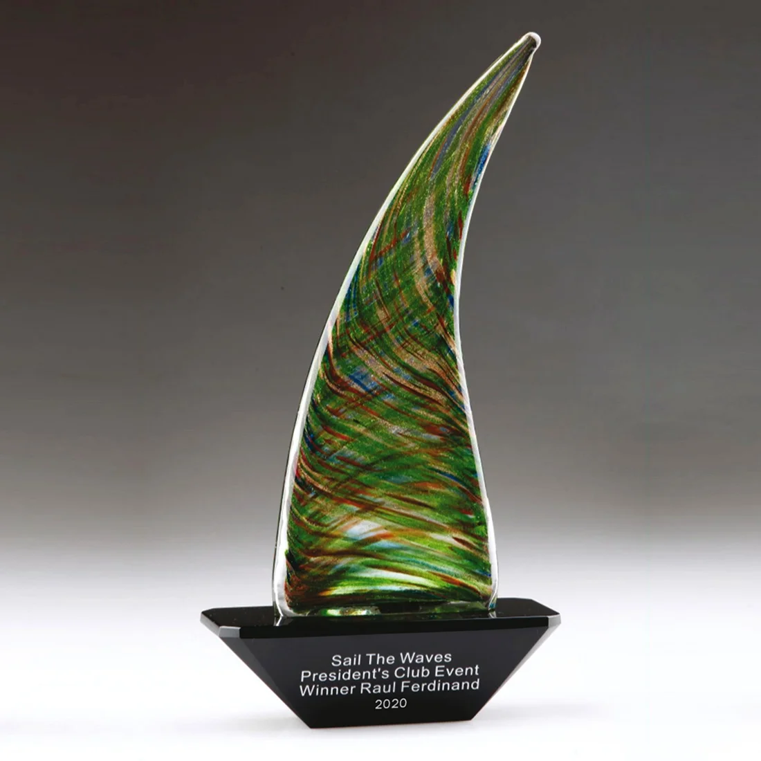 green sailboat art glass award