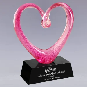 hand blown art glass pink heart award