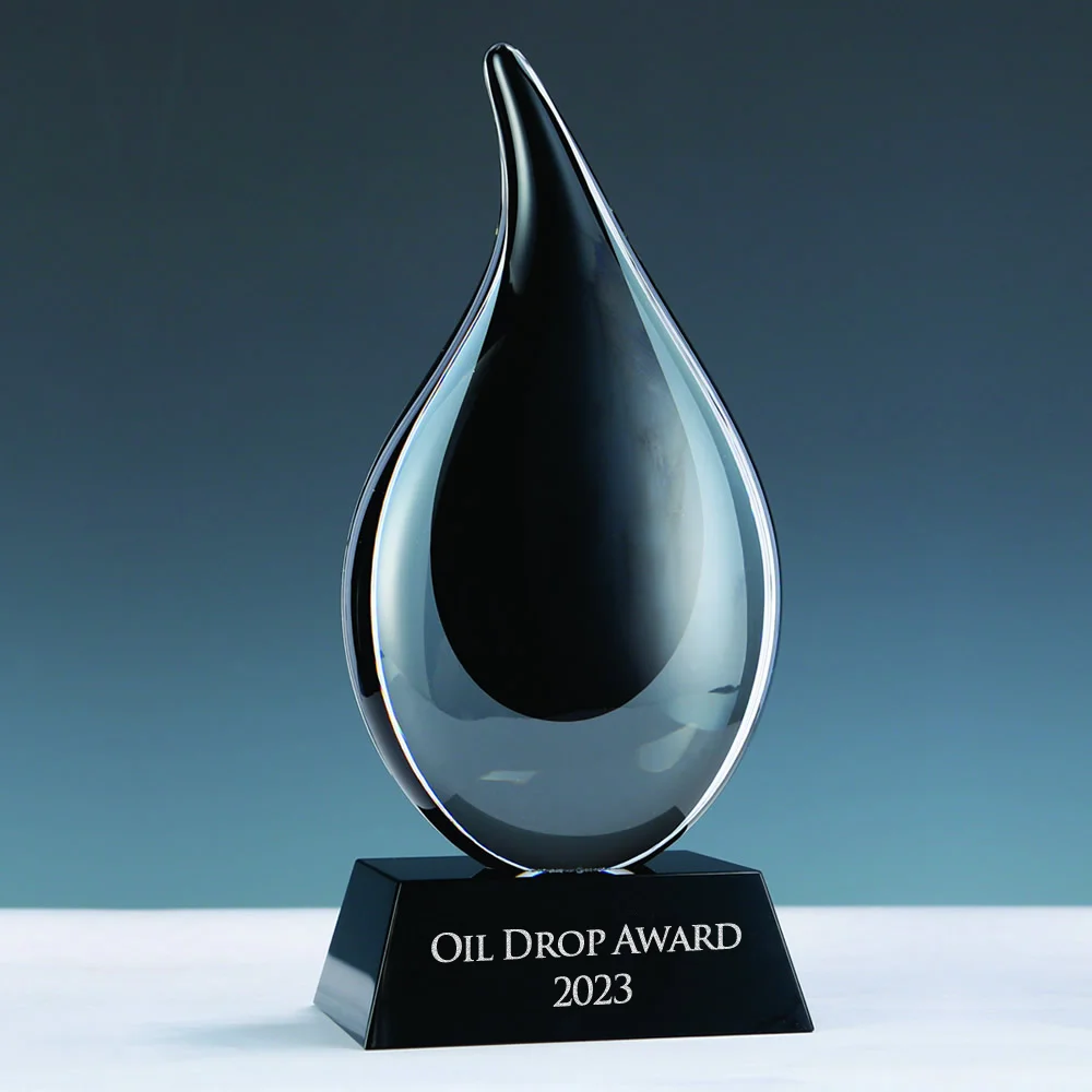 hand blown black oil drop art glass award