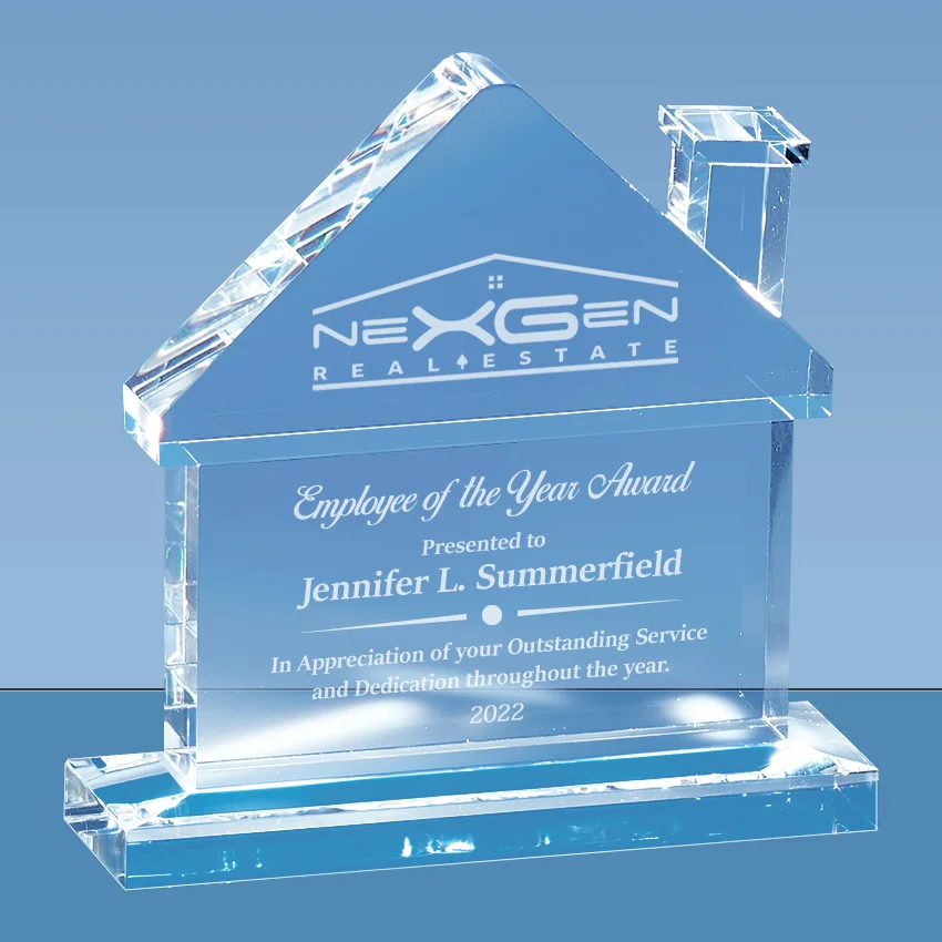 house shaped crystal plaque award