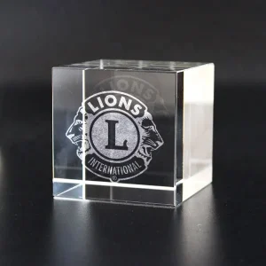 logo engraved cube crystal paperweight gift