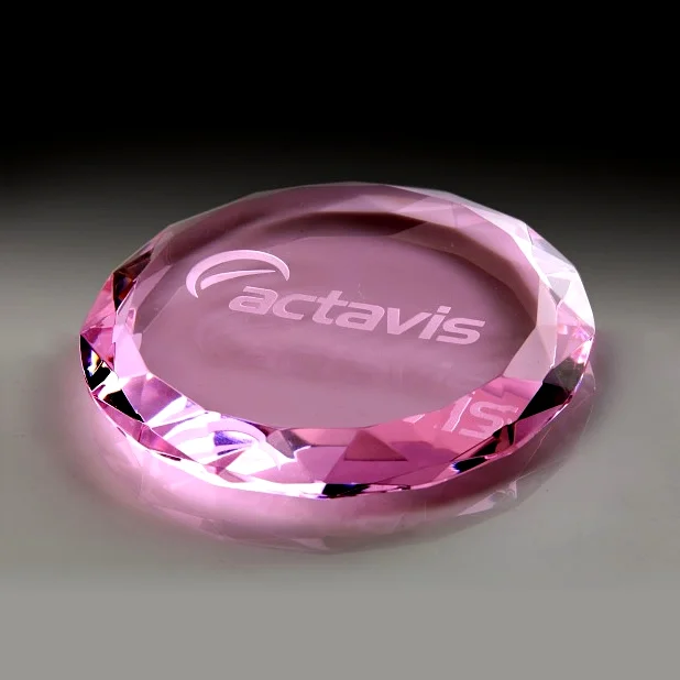 multi faceted pink crystal round paperweight gift award