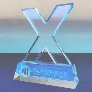 optical crystal letter X shaped award