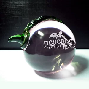 optical crystal peach paperweight award