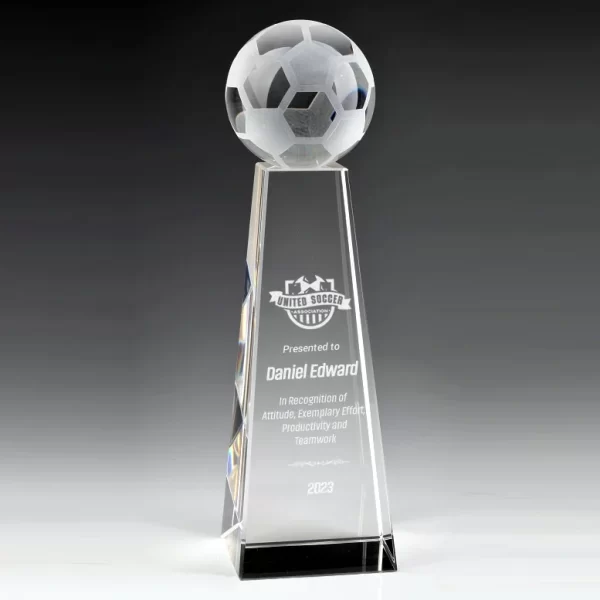optical crystal soccer trophy award
