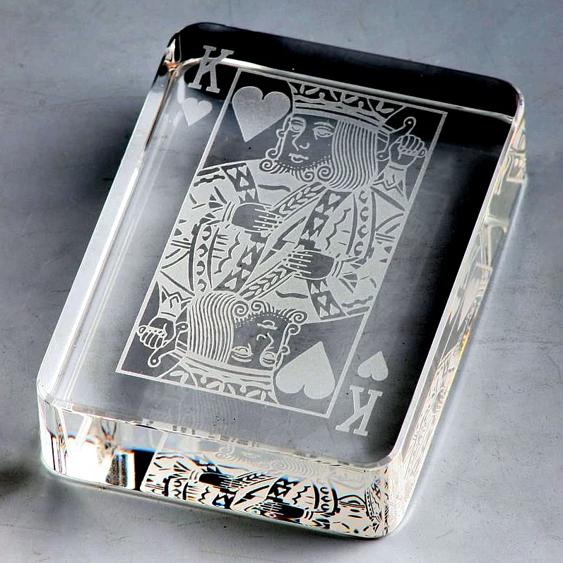playing card crystal paperweight casino gift