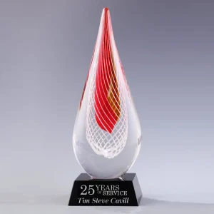 red droplet art glass award