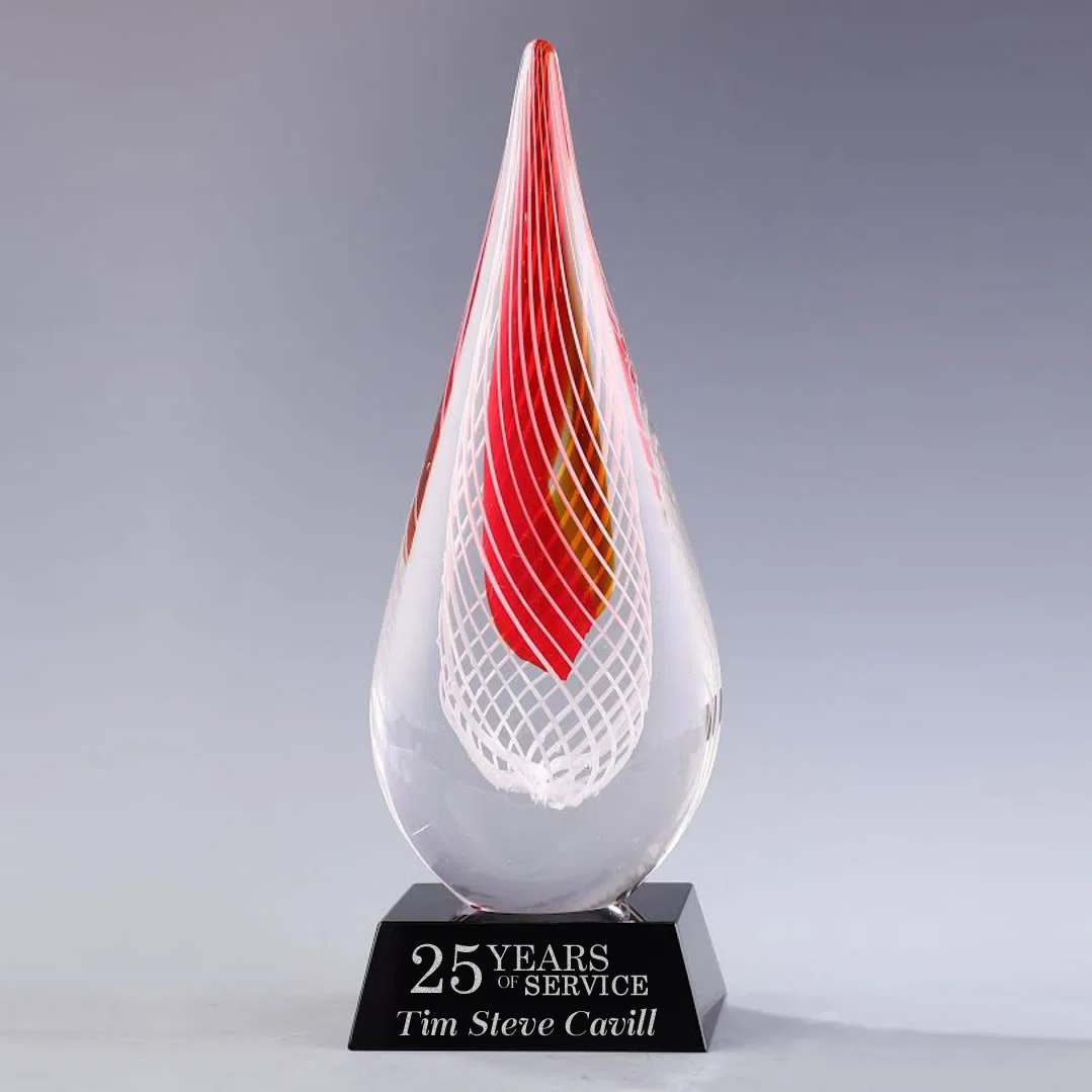 red droplet art glass award