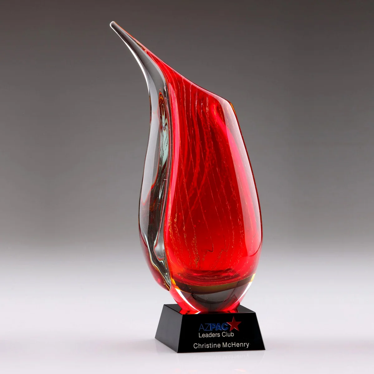 red teardrop art glass vase award