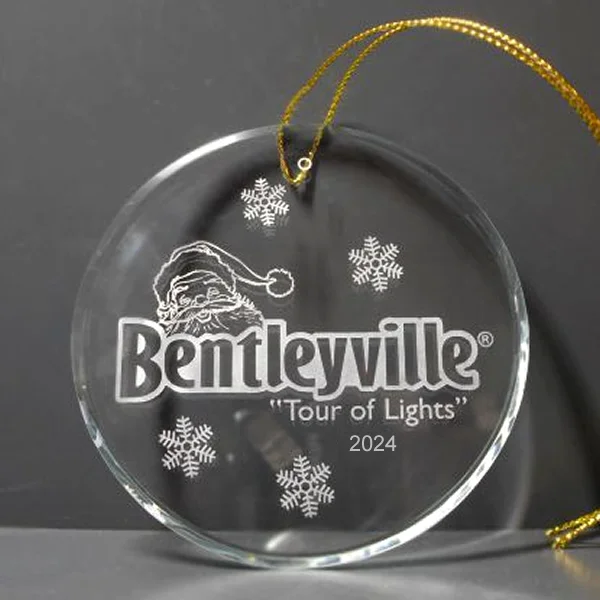 round crystal ornament corporate holiday gift