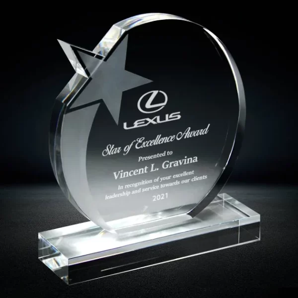 round crystal shooting star plaque award