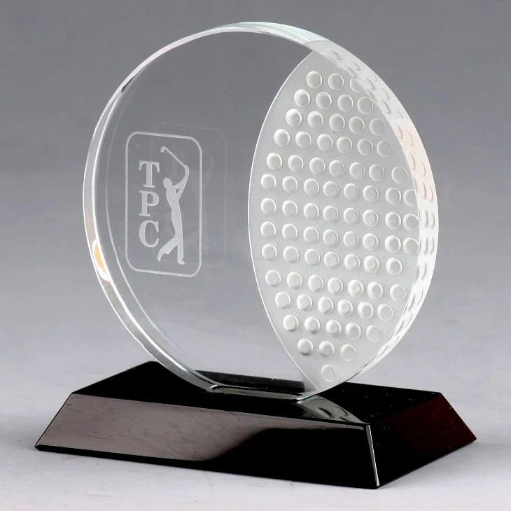 round golf ball crystal plaque award