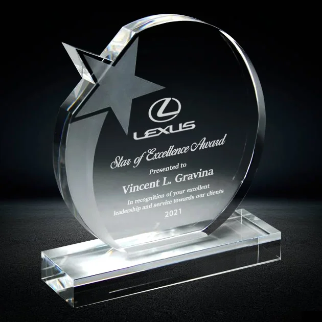 round shooting star crystal plaque award