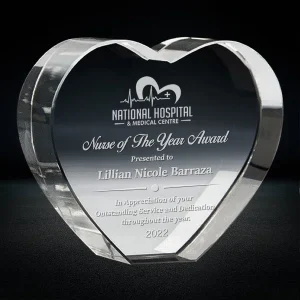self standing heart shaped crystal plaque award