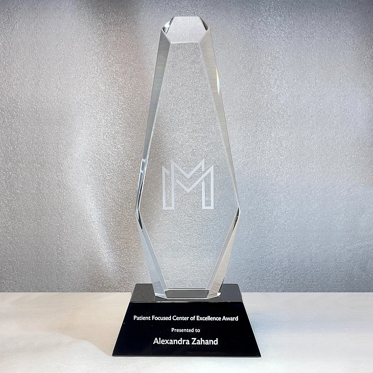 slant top hexagon crystal trophy award