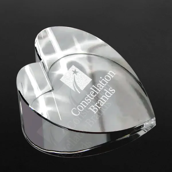 slanted crystal heart paperweight