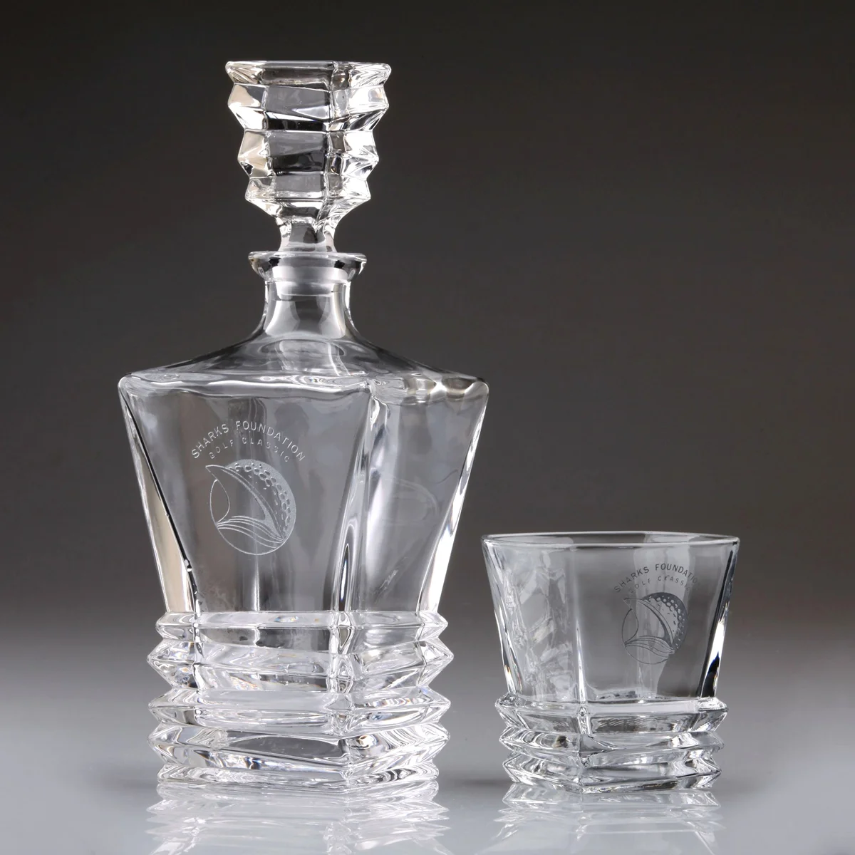 square crystal whiskey decanter and glass set