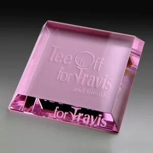 square pink crystal paperweight award