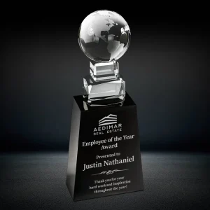 world globe crystal trophy award