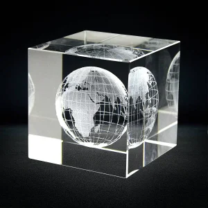 3D laser engraved crystal cube paperweight