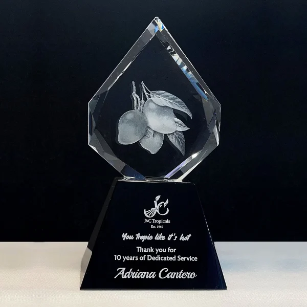 3d laser engraved crystal fruit trophy award