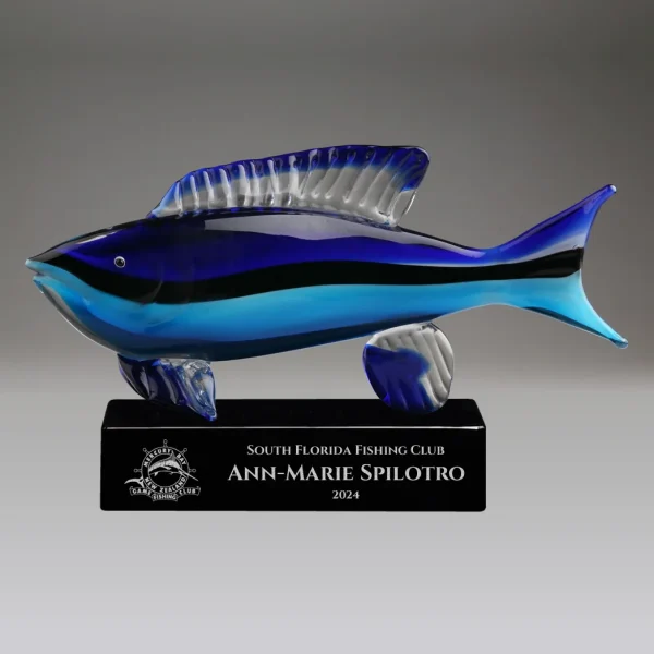 blue art glass fishing award