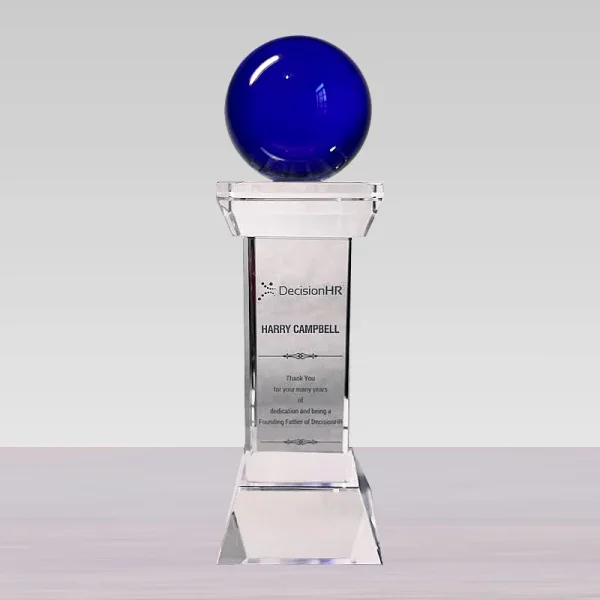 blue crystal sphere trophy award