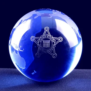 blue globe crystal paperweight