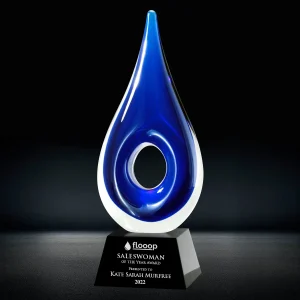 blue teardrop art glass award